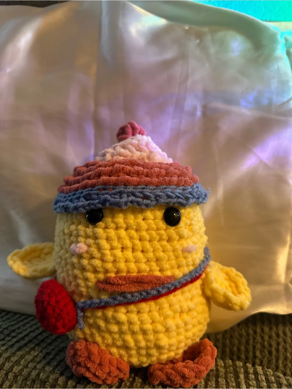 Mini Melissa Yellow Plush Chick with Pink Cheeks and Multicolor Knit Hat